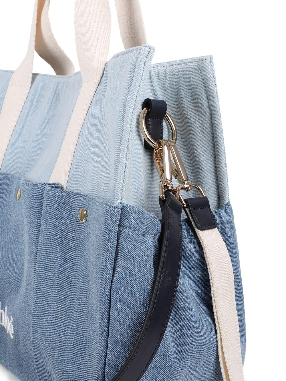 Borsa fasciatoio per neonati Chloé Kids azzurra con logo ricamato - Image 5