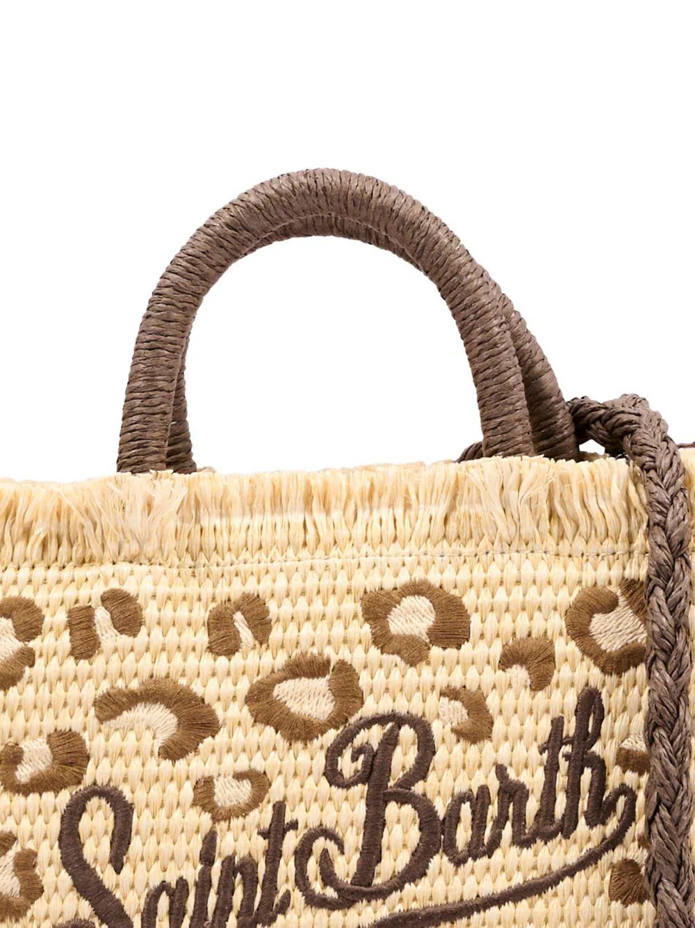 Borsa tote MC2 Saint Barth beige con frange e stampa leopardata - Image 3