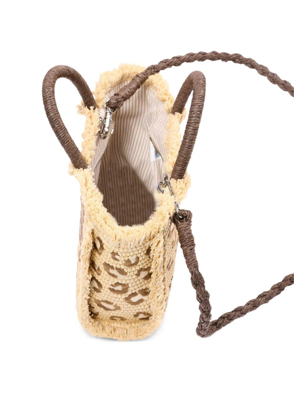 Borsa tote MC2 Saint Barth beige con frange e stampa leopardata - Image 5