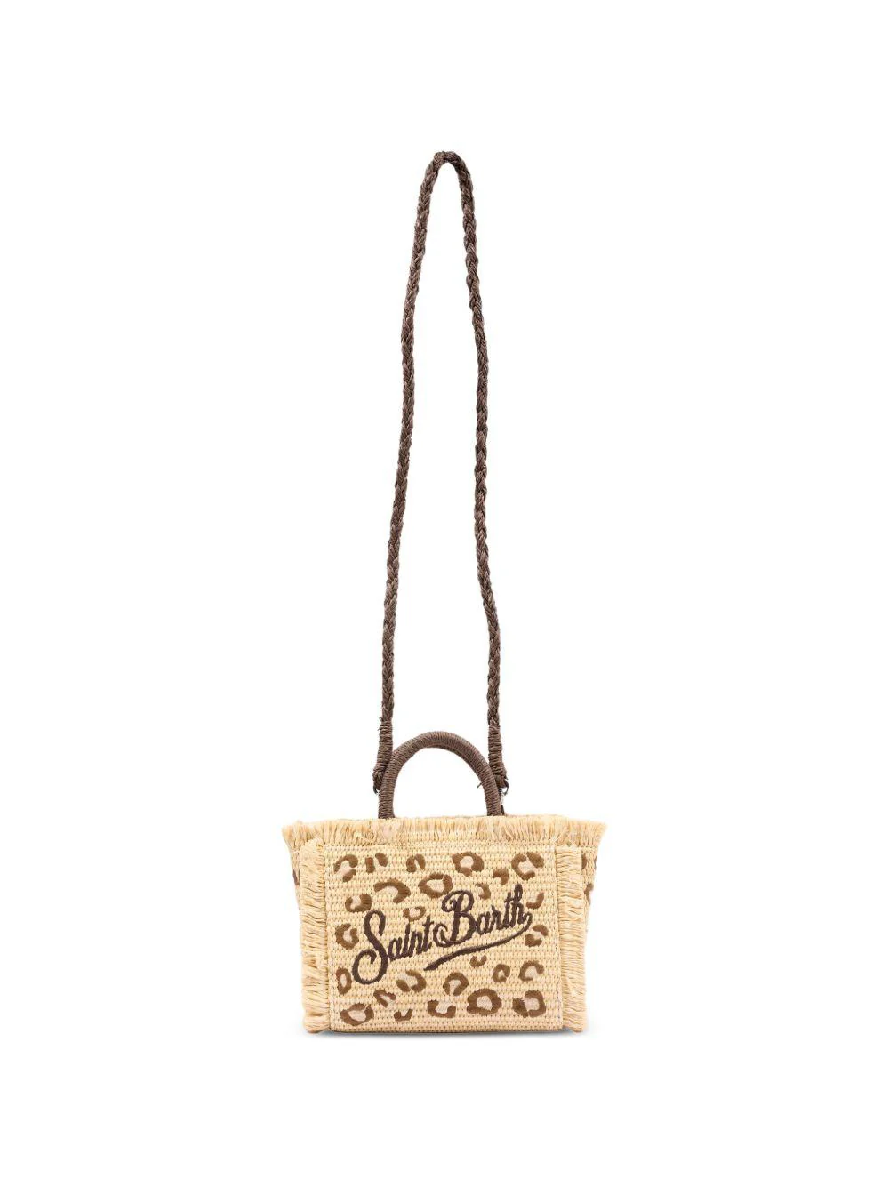 Borsa tote MC2 Saint Barth beige con frange e stampa leopardata - Image 6