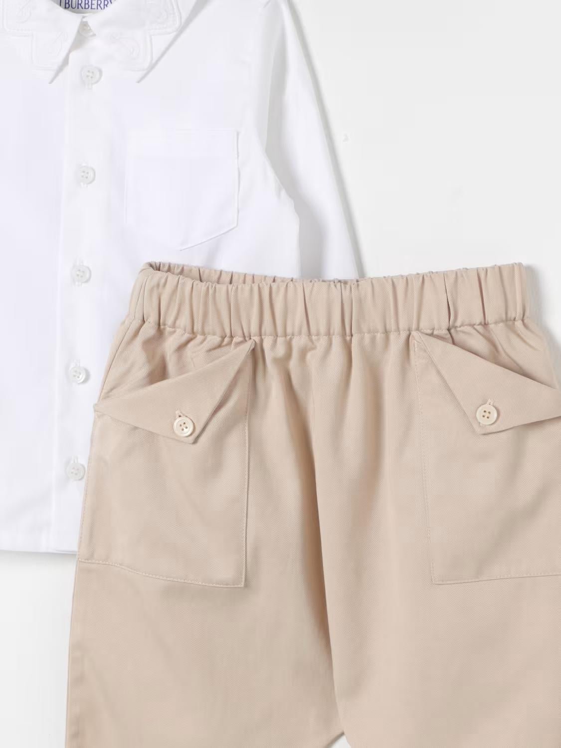 Completo camicia e pantaloni per neonato Burberry Kids bianco e beige - Image 3