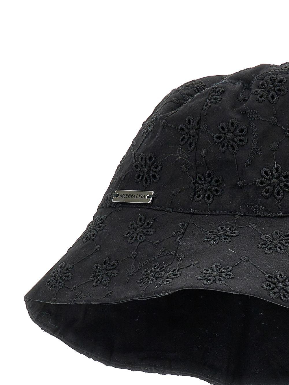 Cappello bucket per bambina Monnalisa nero con motivo a fiori - Image 3