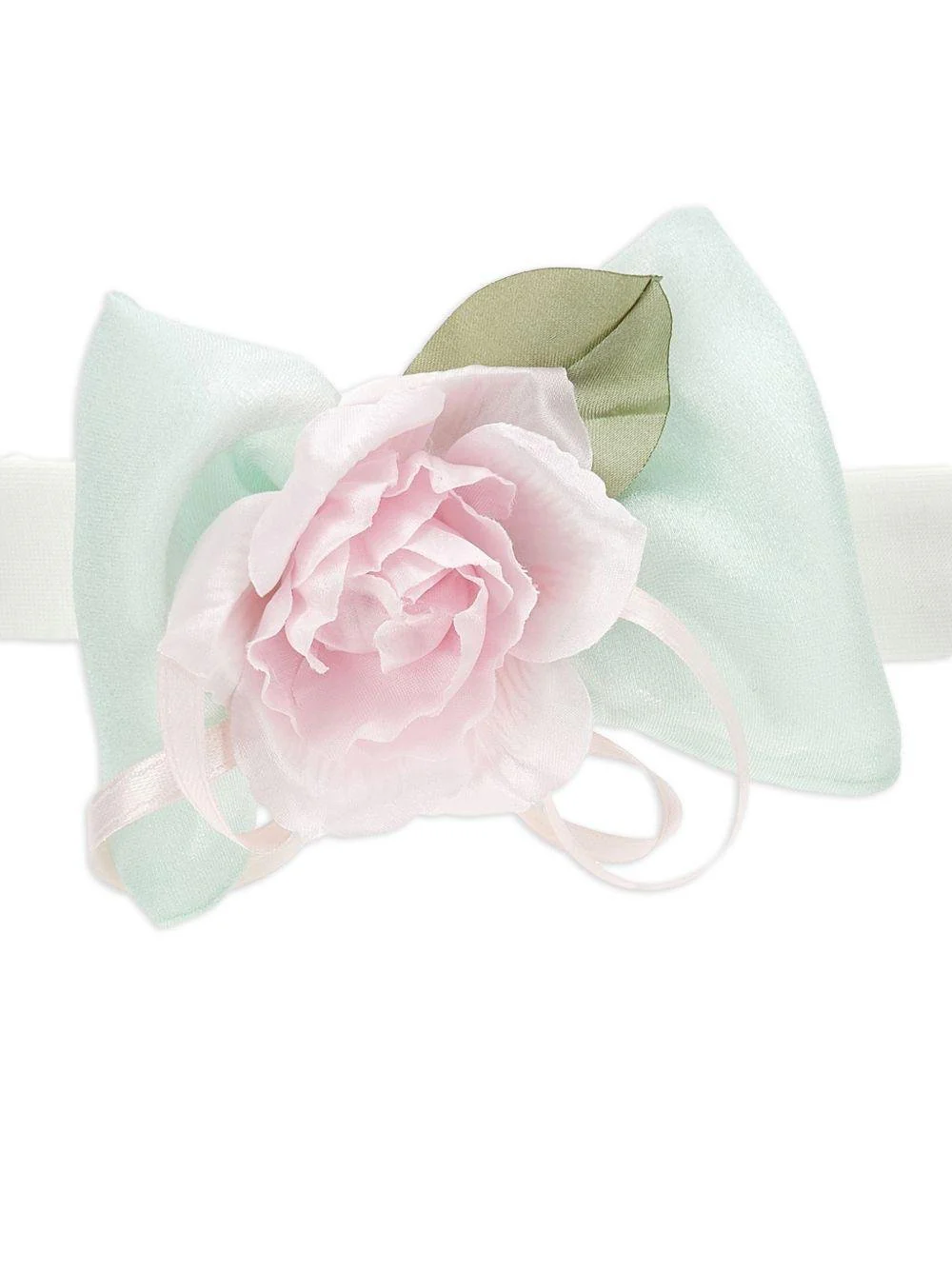 Fascia per capelli per neonata Monnalisa bianco con dettaglio con fiocco e fiore - Image 3