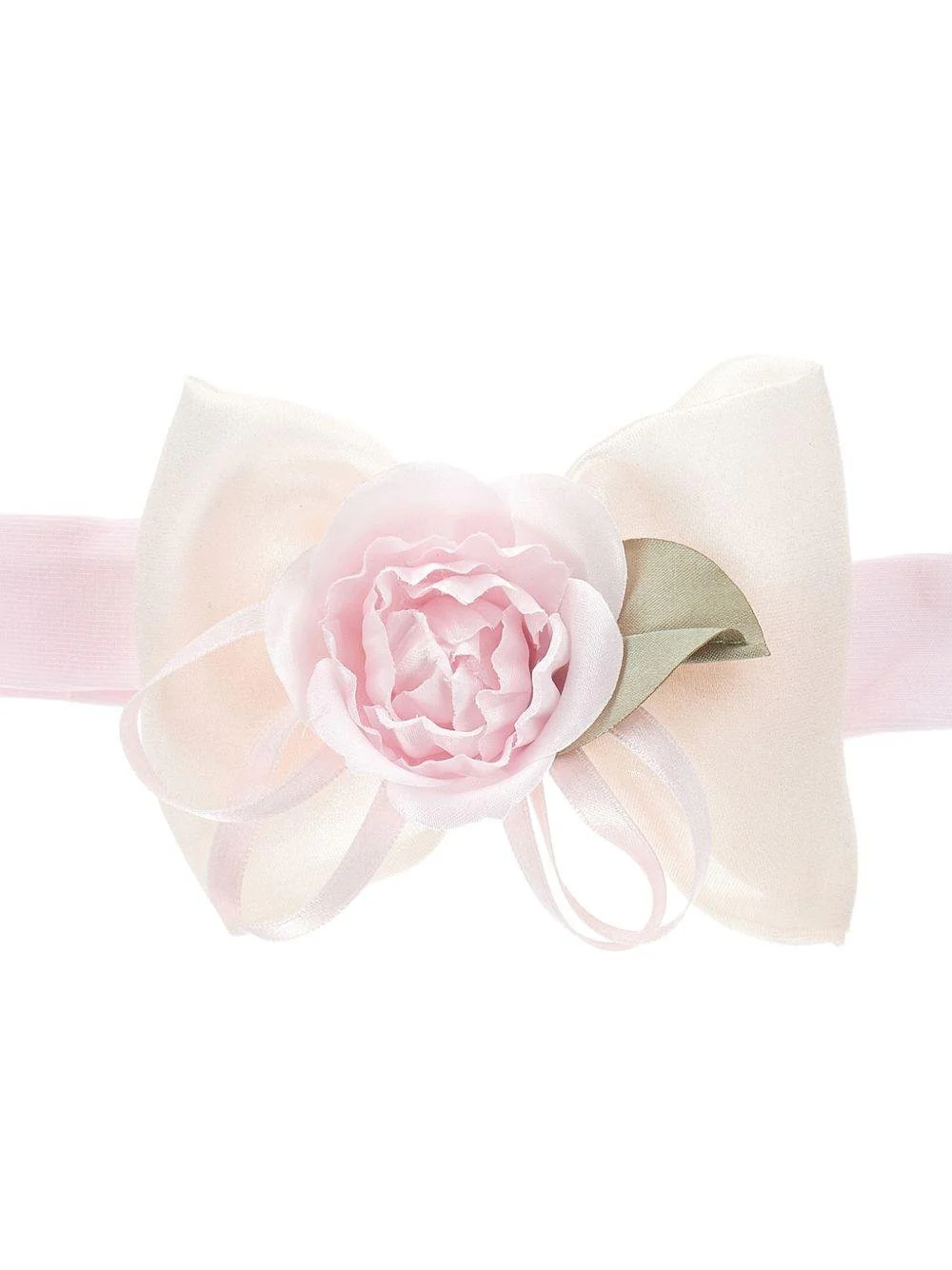 Fascia per capelli per neonata Monnalisa rosa con dettaglio con fiocco e fiore - Image 3