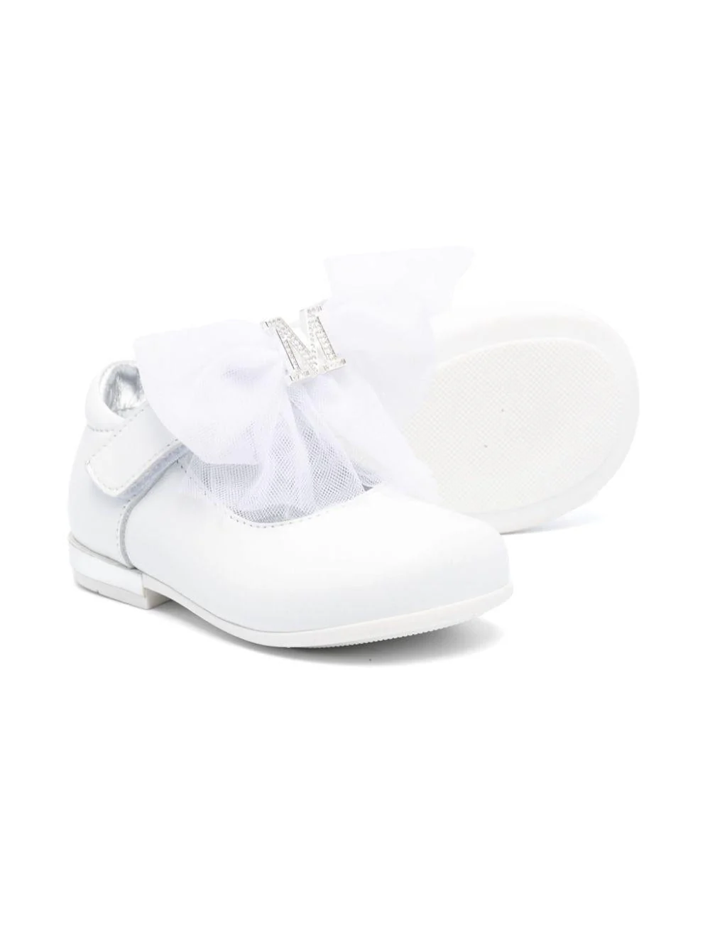 Ballerine per bambina Monnalisa bianco con placca con logo - Image 3