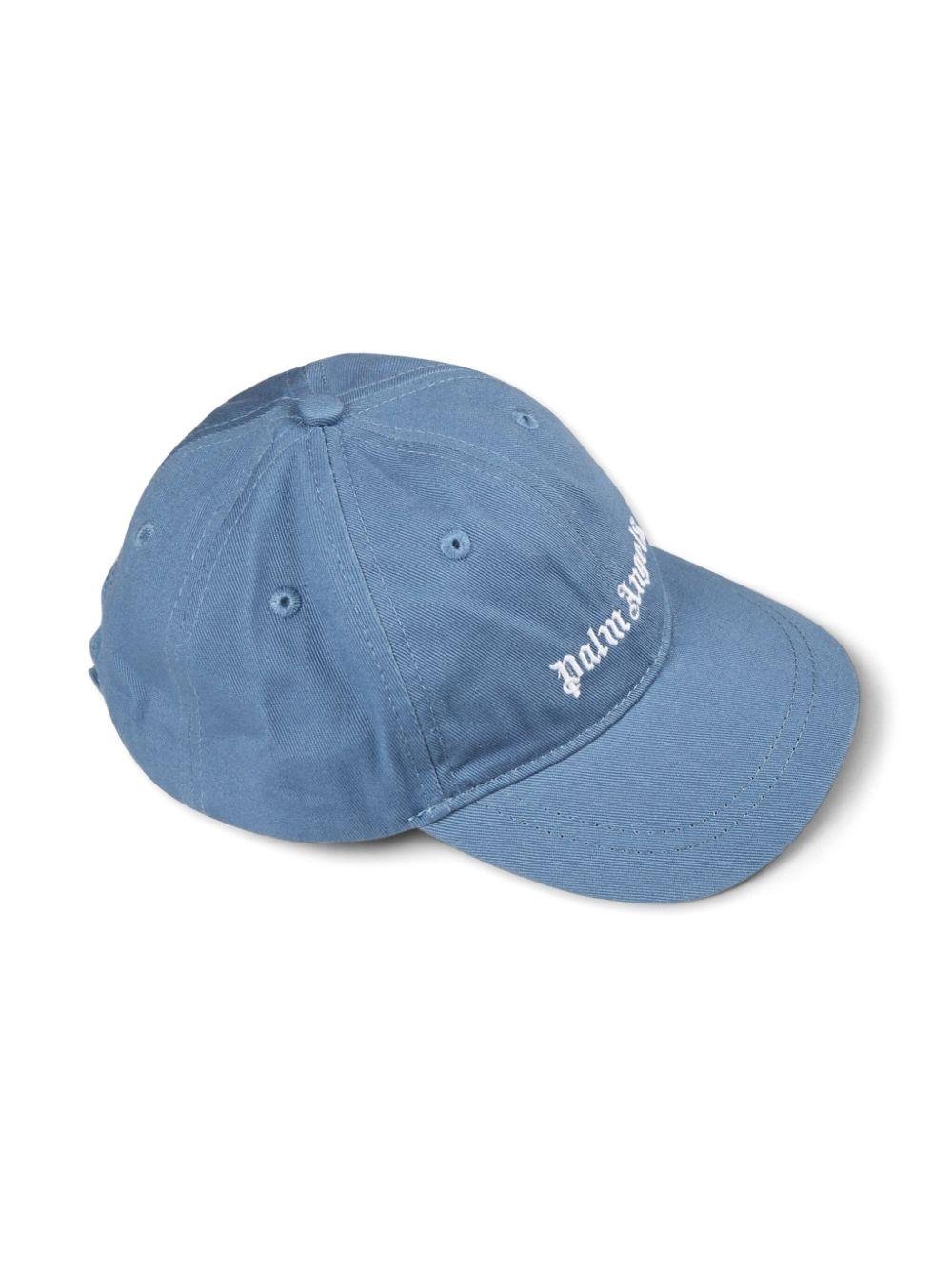 Cappello da baseball con ricamo per bambino Palm Angels Kids azzurro con tesa curva - Image 3