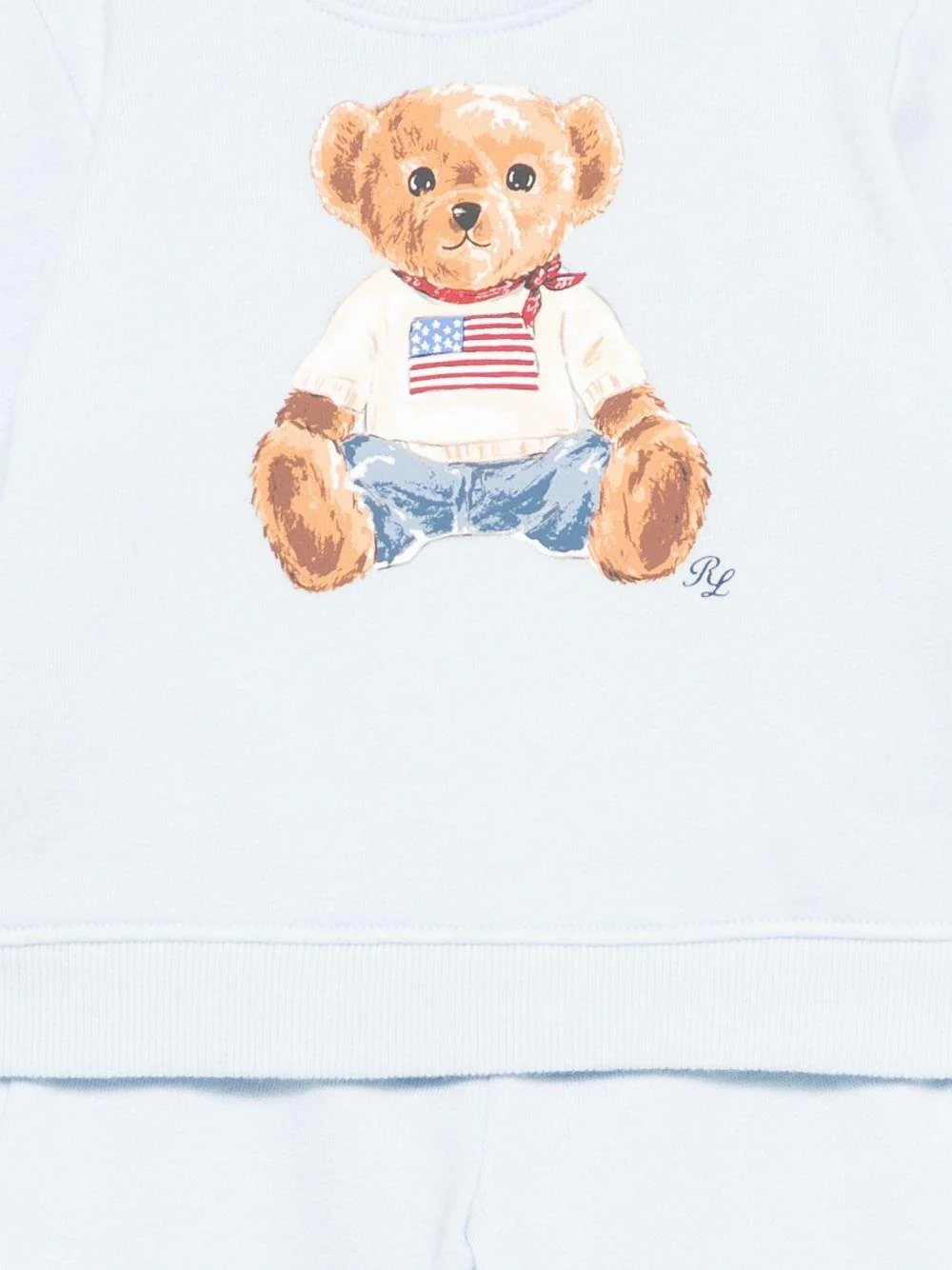 Set di maglia e pantaloni per neonata Polo Ralph Lauren Kids azzurri con stampa grafica Teddy - Image 3
