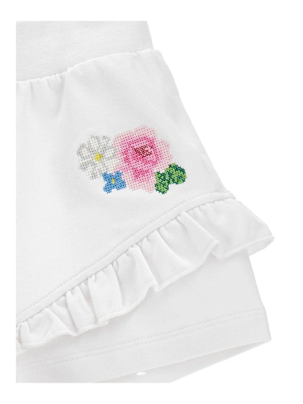 Shorts per neonata Monnalisa bianco con ricamo a fiori - Image 4