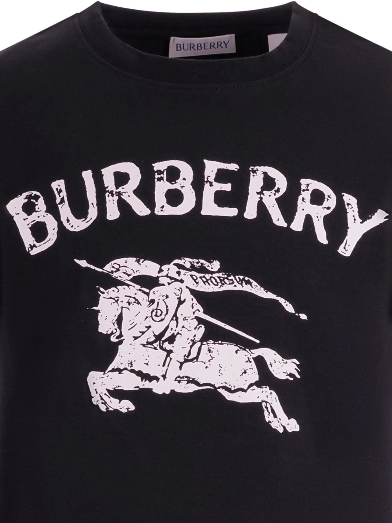 T-shirt per bambino Burberry Kids nera con logo equestrian knight sul davanti - Image 3