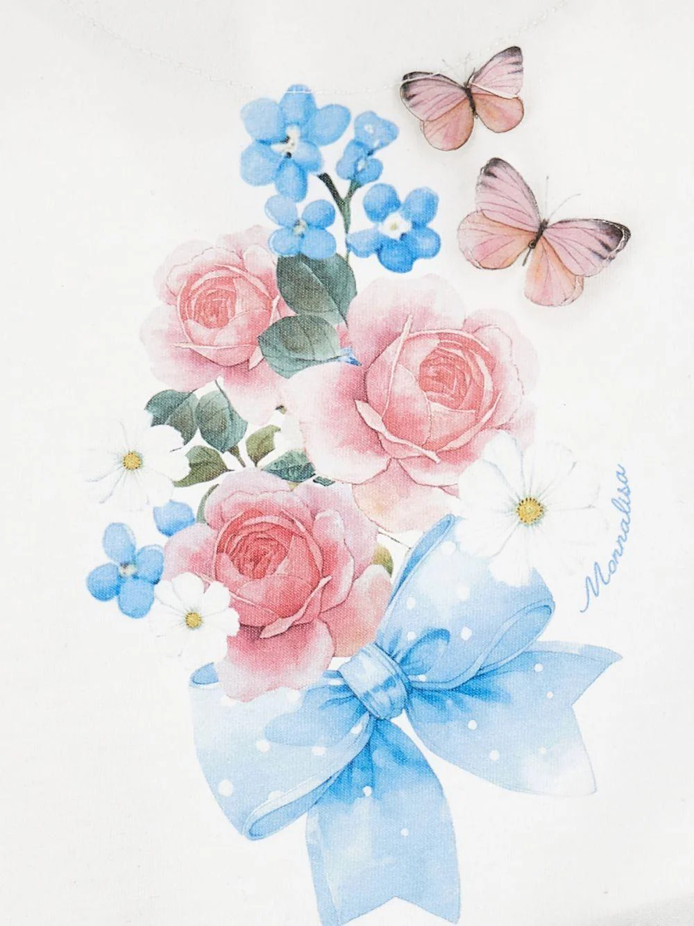 T-shirt per neonata Monnalisa bianca con stampa fiori sul davanti - Image 3