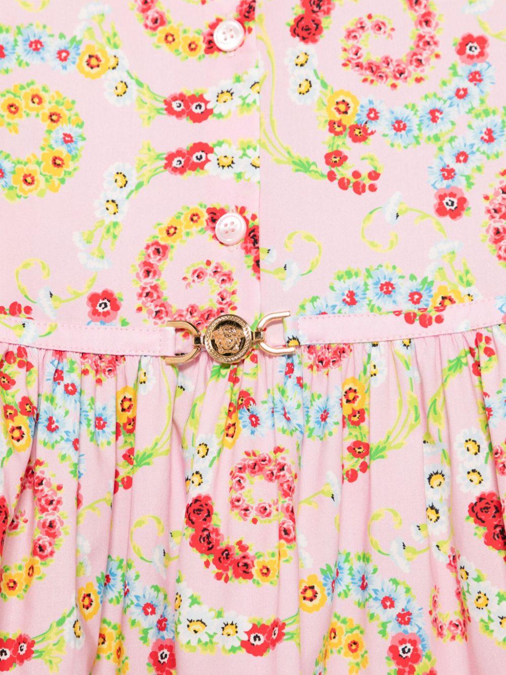 Abito con stampa floreale per bambina Versace Kids rosa con chiusura laterale nascosta - Image 3